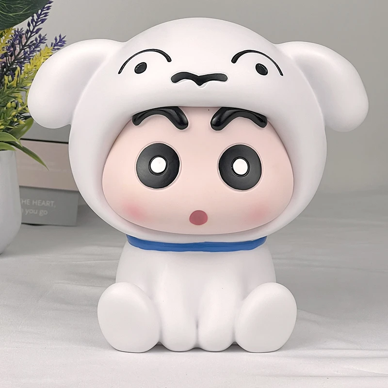 蜡笔小新cos小白狗可爱公仔搪胶手办桌面客厅装饰蜡笔小新存钱罐