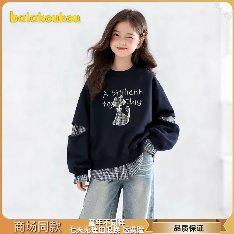 巴拉扣扣女童秋季卫衣儿童长袖潮款中大童上衣童装女孩秋款休闲圆