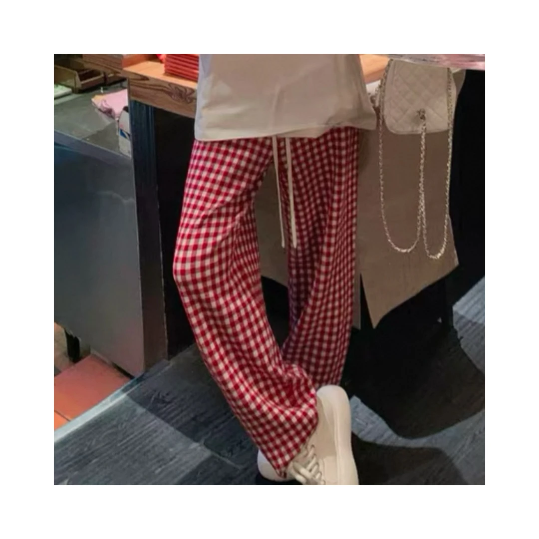 【时代格语】春季新款撞色休闲宽松显瘦直筒阔腿裤