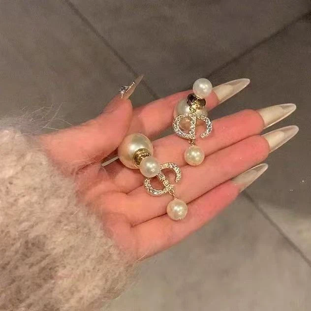 钛钢仿珍珠耳饰 CD耳环后挂式耳钉女高级感轻奢大气耳饰S