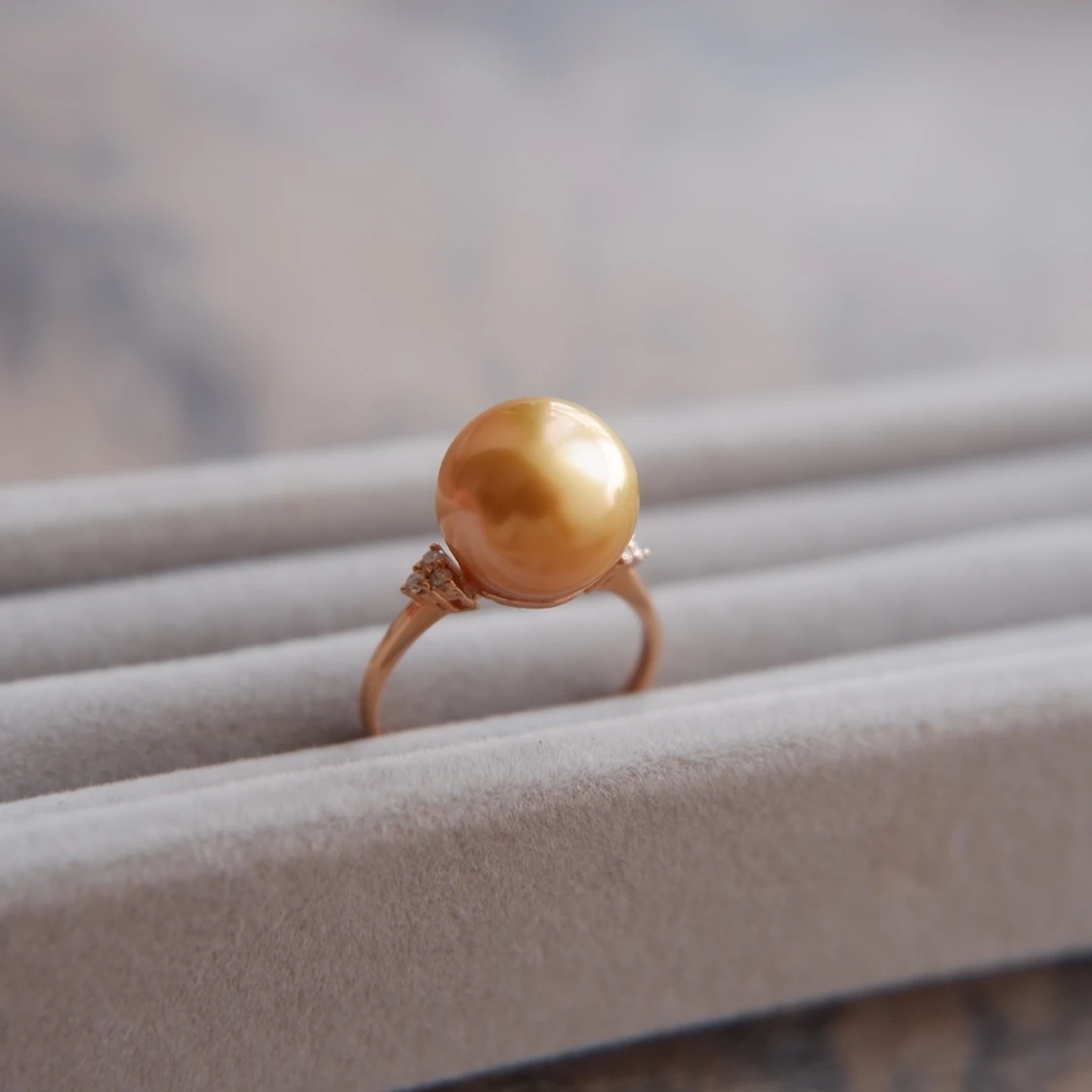 海水南洋金珍珠10.9mm18k金开口戒圈简约经典珍珠