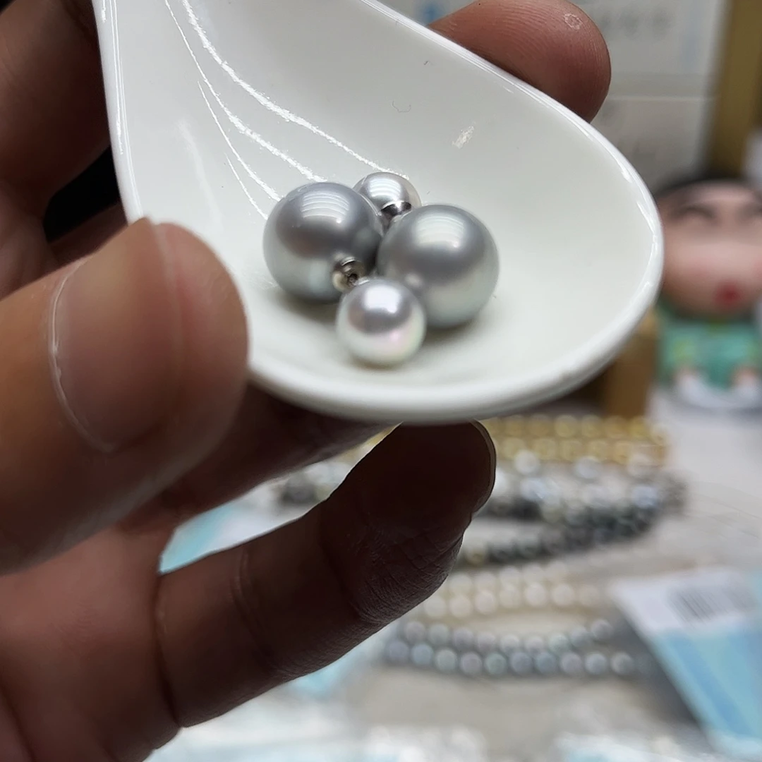 银S925镶嵌海水珍珠耳饰