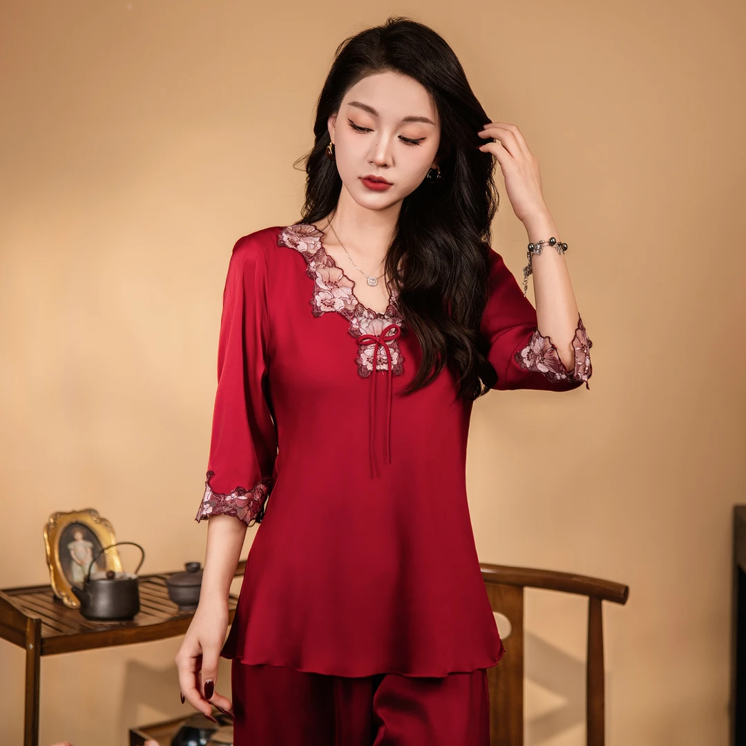 上海故事2025新款女士夏薄款睡衣女家居服套装公爵夫人