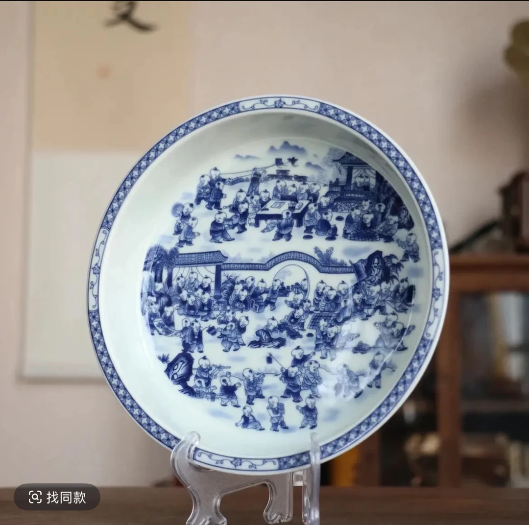 景德镇高温陶瓷青花高底百子图釉下彩壶承家用干泡台