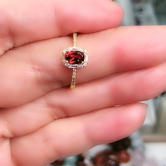 戒指石榴石银S925镶嵌