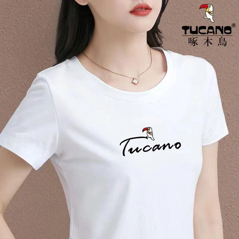 啄木鸟正品短袖T恤2025年新款初夏中年妈妈减龄遮肉显瘦打底衫潮