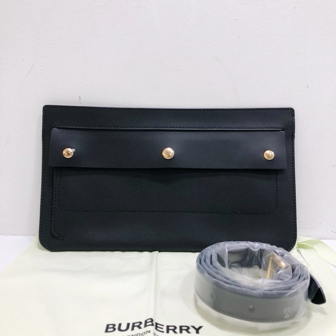 99新 BURBERRY/博柏利 巴宝莉黑金全皮腰包手包