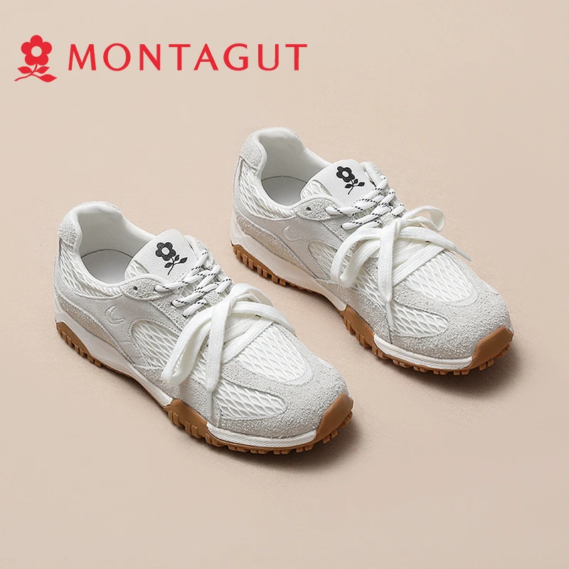 Montagut/梦特娇厚底网面透气休闲运动跑步鞋女2025新款德训鞋