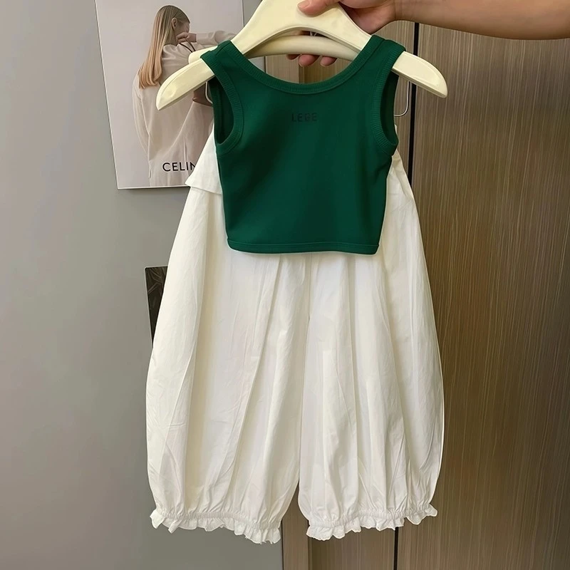 女童夏季套装2025新款儿童洋气无袖背心夏装女孩百搭束脚裤两件套