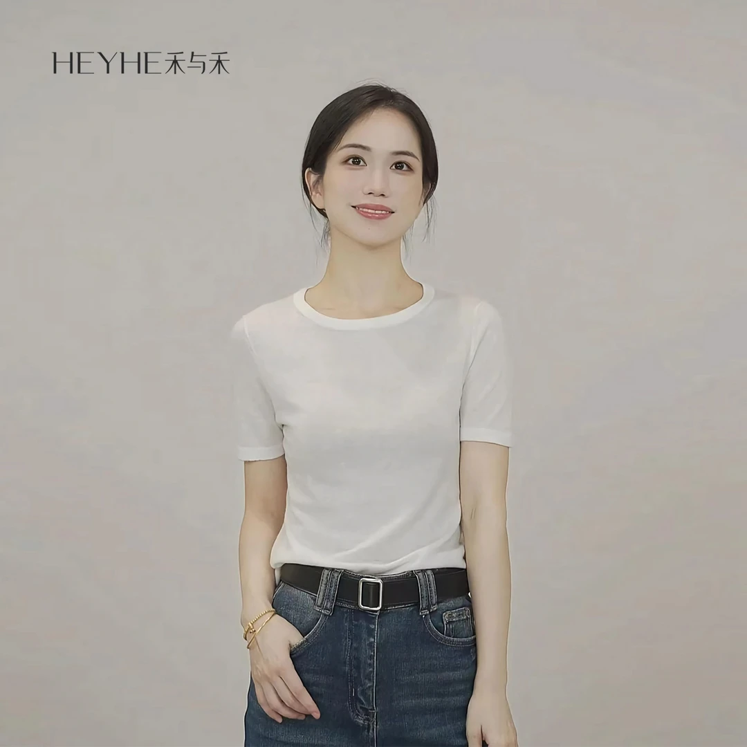 小禾【云柔T】夏季水溶羊毛舒适圆领百搭静奢风极简显瘦针织T恤上衣