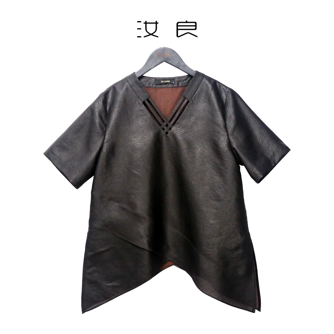 莨纱核桃纹燕尾型短袖上衣