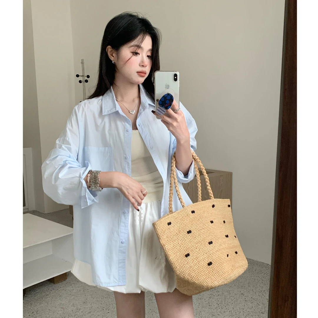 516《100%棉 薄 早秋 防晒衬衣》高品质 宽松  薄款韩版 薄衬衣外套