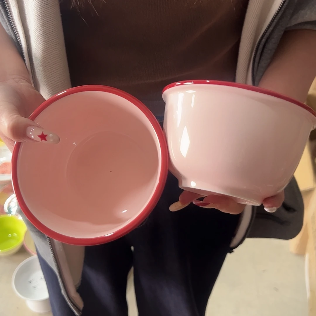 瓷米其林粉色碗两个