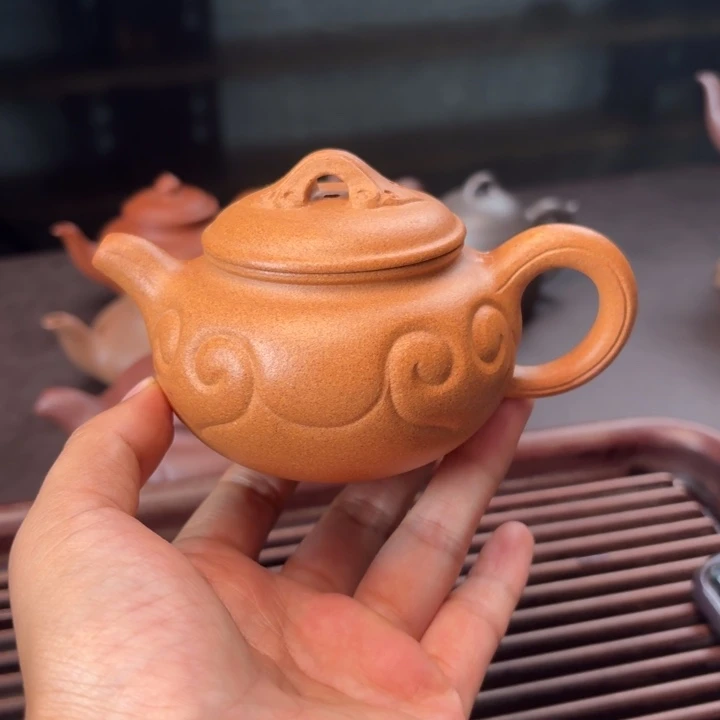 茶壶紫砂老宕口黄金段全手如意仿古容量180