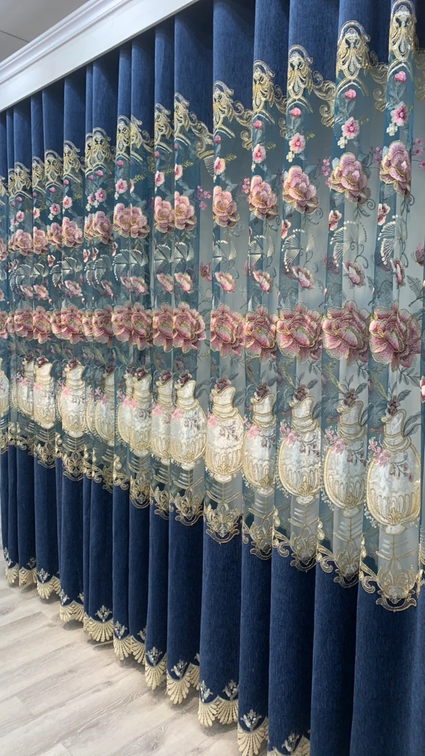 雪尼尔镂空重工刺绣窗帘