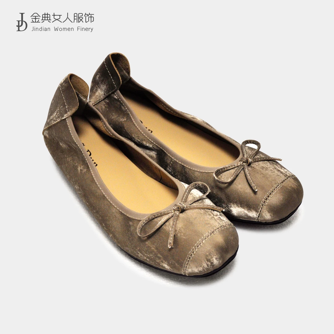 【金典女人服饰】小香风蝴蝶结浅口单鞋女  春季真皮软底瓢鞋67-11