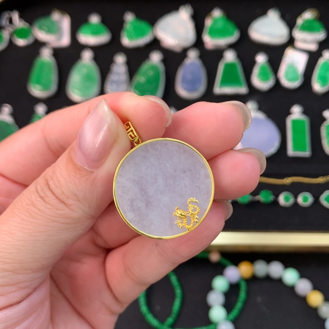 翡翠18K金镶嵌吊坠(不含链)