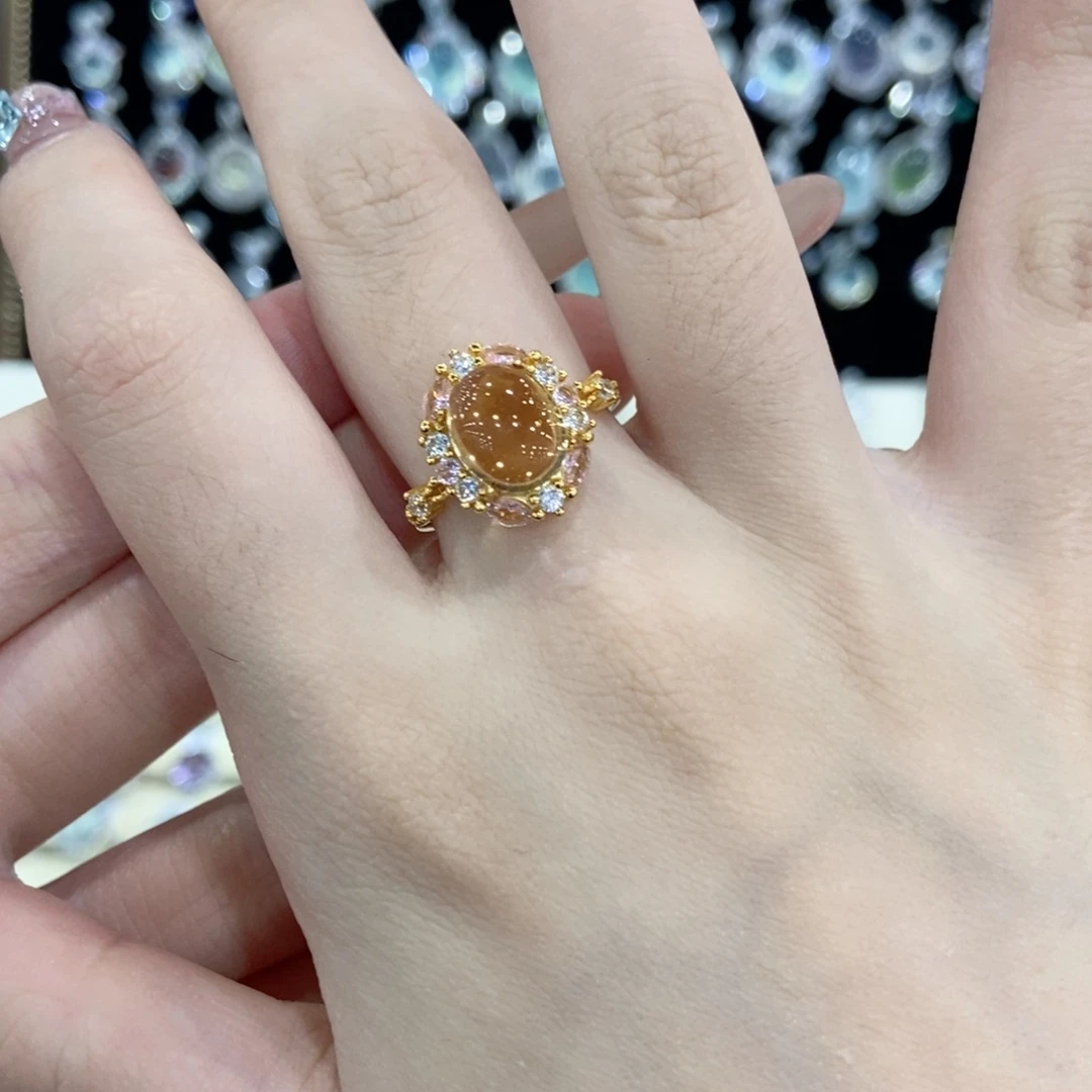 戒指黄晶银S925镀金镶嵌