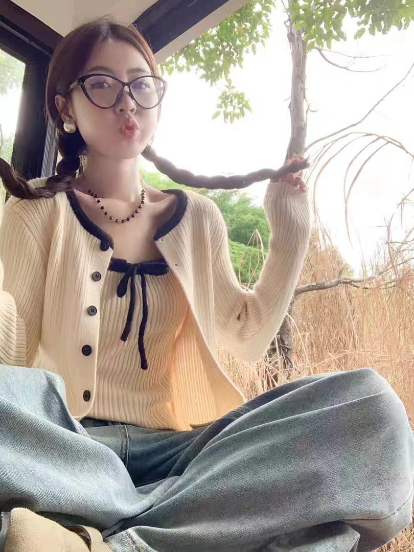 温柔长袖针织上衣女开春小套装韩系穿搭小个子毛衣开衫外套外搭女