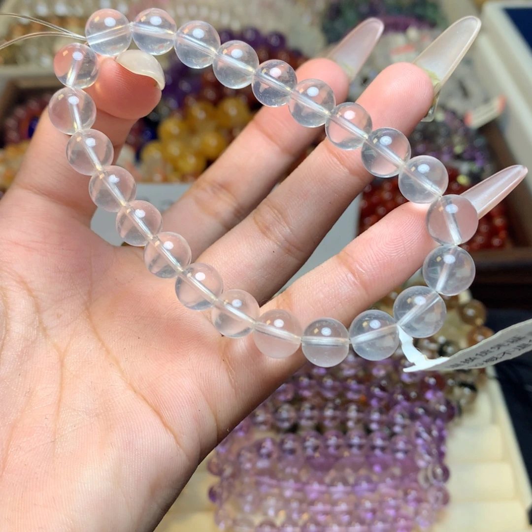 手链银S925镶嵌烟晶天然奶白晶8.6mm手串