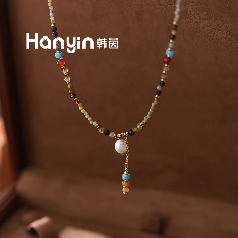 青金石淡水珍珠红玛瑙隔珠个性百搭多宝不掉色项链锁骨链