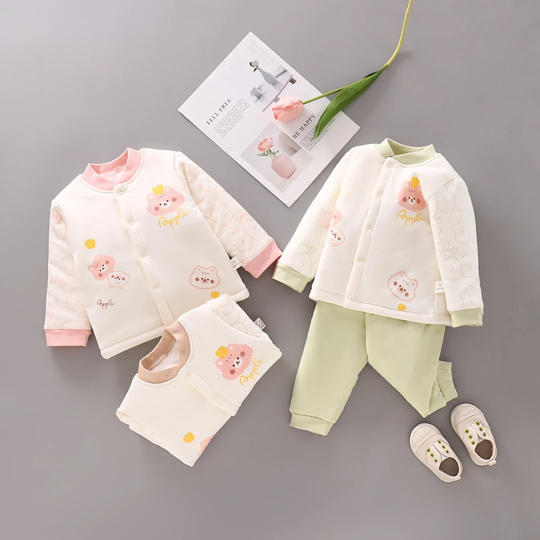 婴幼儿纯棉A类分体套装婴幼儿秋冬薄棉保暖秋冬长袖婴儿新生儿童