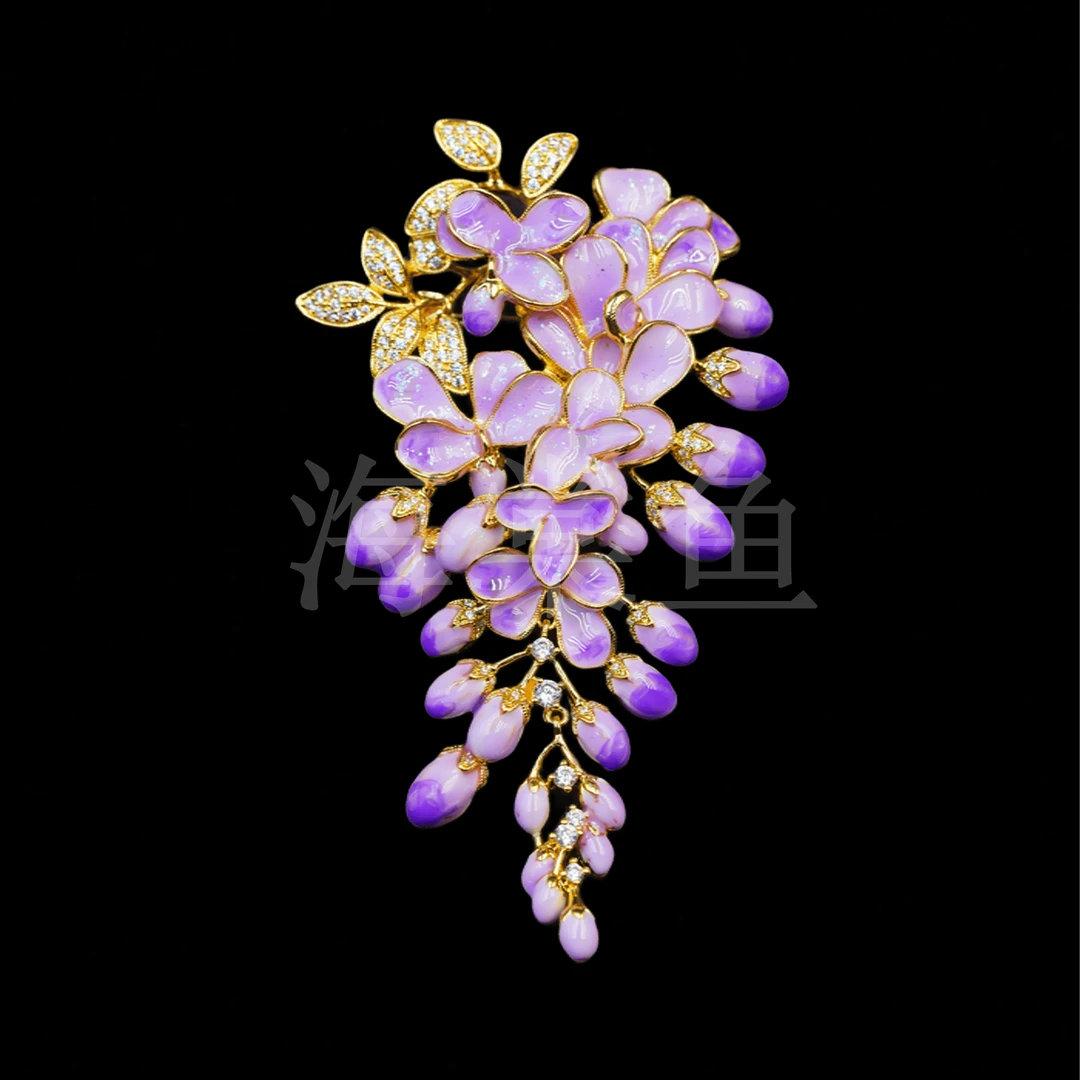铜合金珐琅胸针 优雅气质百搭设计师高定版大号【紫藤花】胸针6402