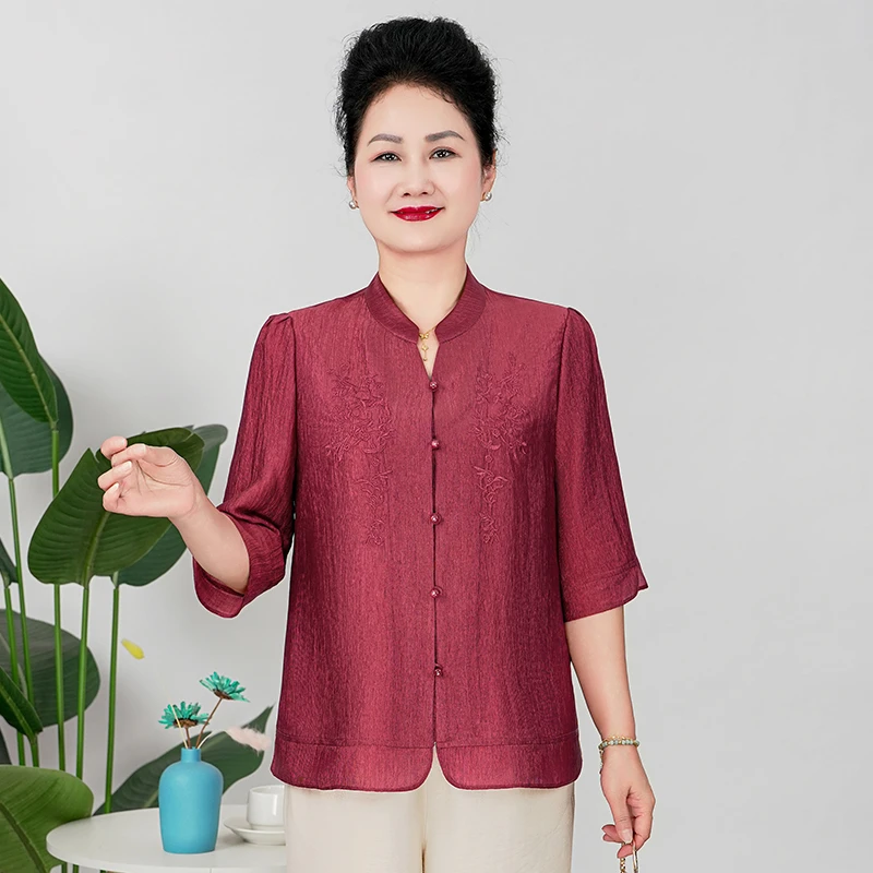 华太太胖妈妈宽松上衣服夏装大码衬衫薄款高贵洋气小衫B25832B