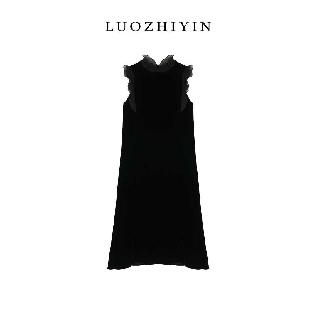 LUOZHIYIN/罗知音 D112755TF【真丝丝绒】无袖连衣裙气质裙子