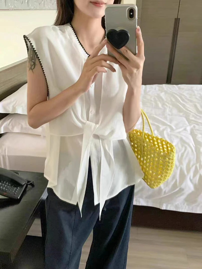 百搭防晒圆领夏季蕾丝落肩袖衬衫2025年夏季新款赫本风休闲上衣