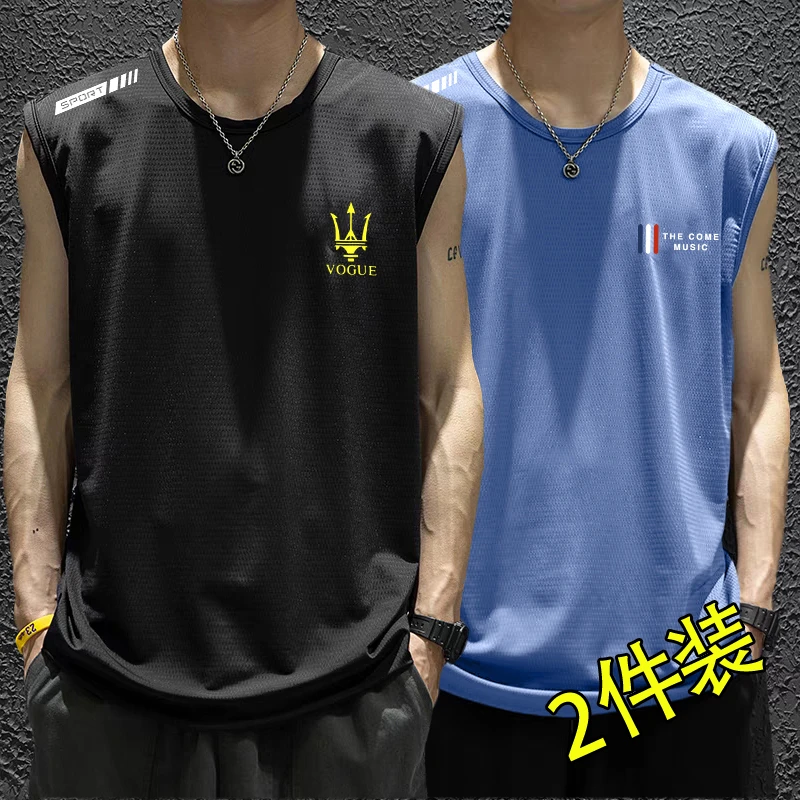 2025新款冰丝背心t恤男士夏季宽松运动健身速干无袖坎肩薄体恤
