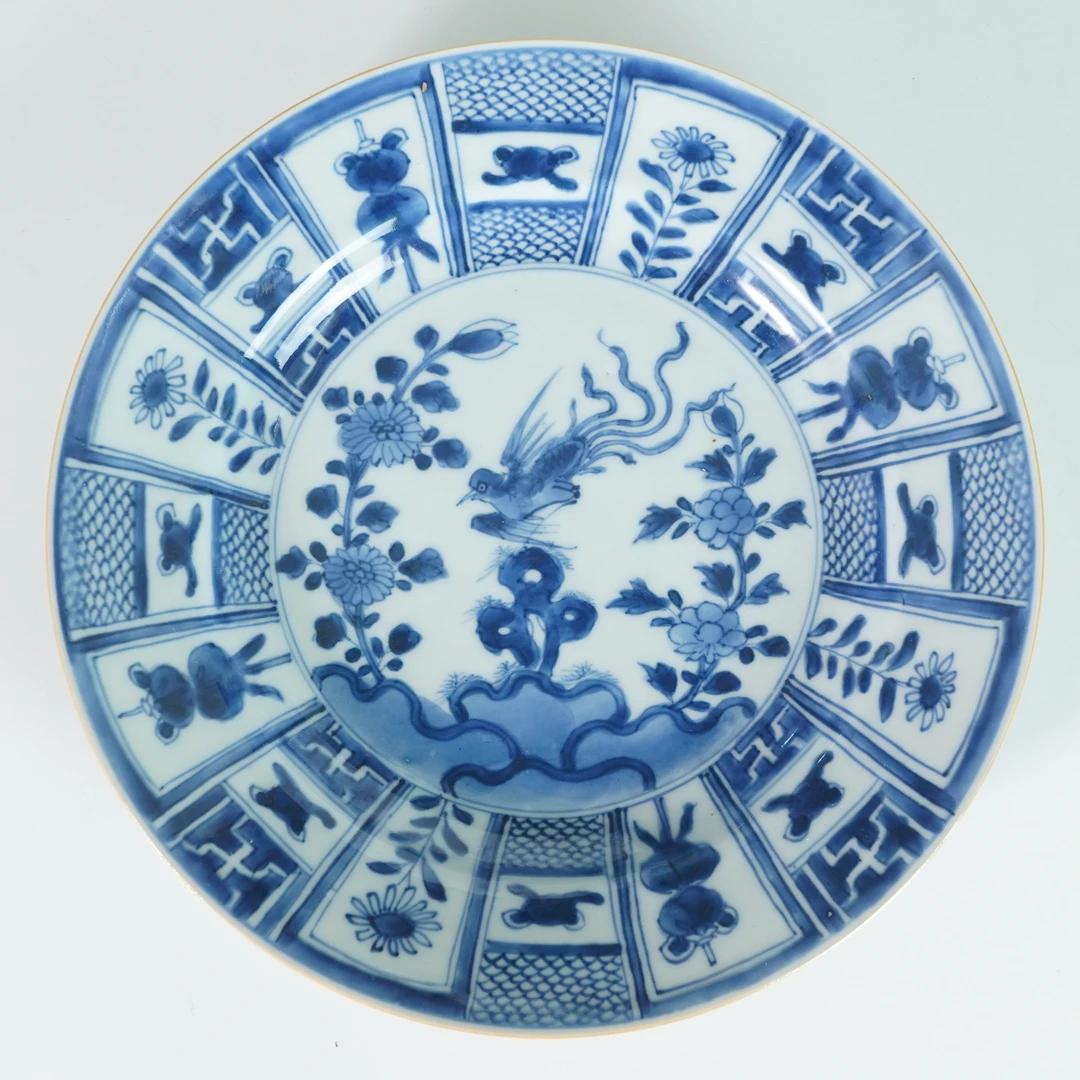 LABC251027044【十竹斋】清康熙洞石牡丹青花赏盘