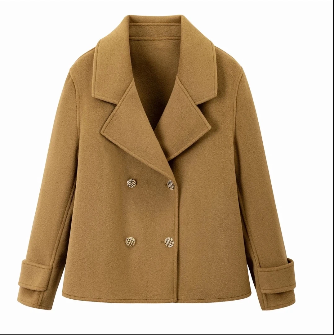 1256时尚潮流短款美拉德显瘦毛呢外套呢子百搭排扣翻领