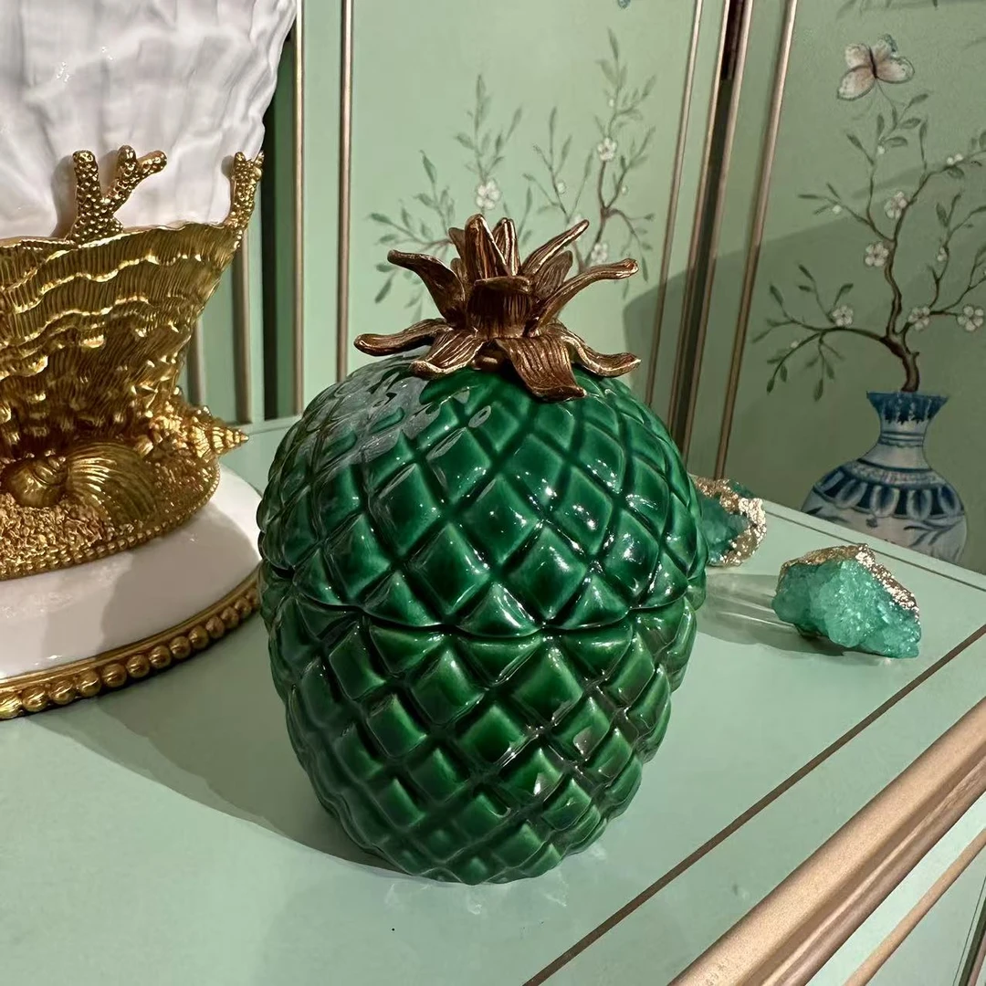 【欧美外单】2202-HR-0027K 翠绿釉菠萝盖盒 10×10×15