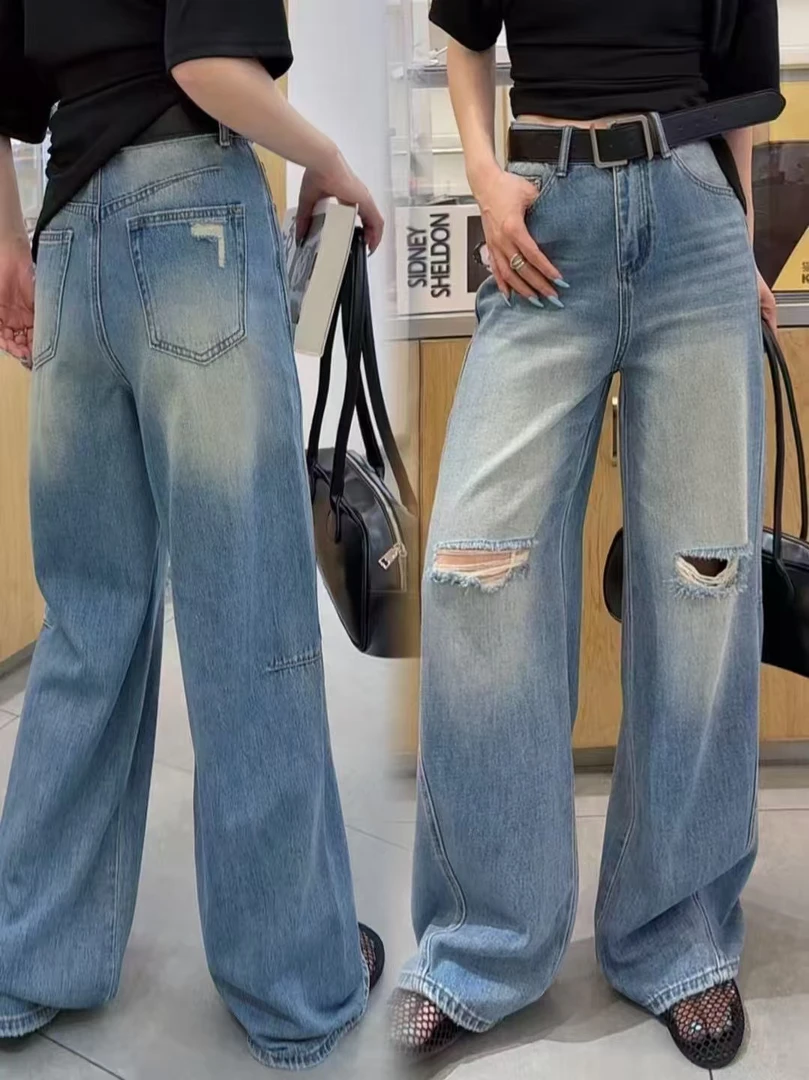 GVCI#98323夏季福利无弹破洞直筒牛仔裤（不配皮带）裤长：105cm