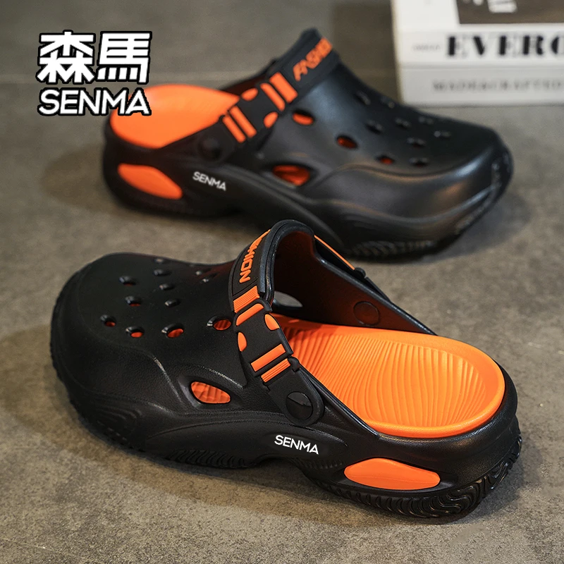 SENMA/森马男款冬季外穿防滑防臭包头拖鞋踩屎感户外海边沙滩凉鞋
