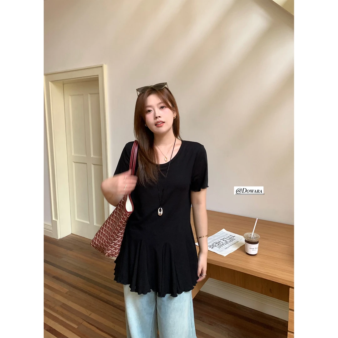 现货大婉酱微胖定制【凉凉衣】短袖t恤莱赛尔夏季设计圆领上衣8123D