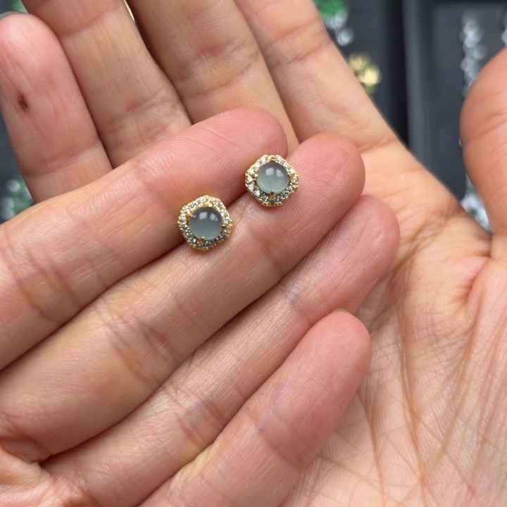 翡翠银S925镶嵌耳饰