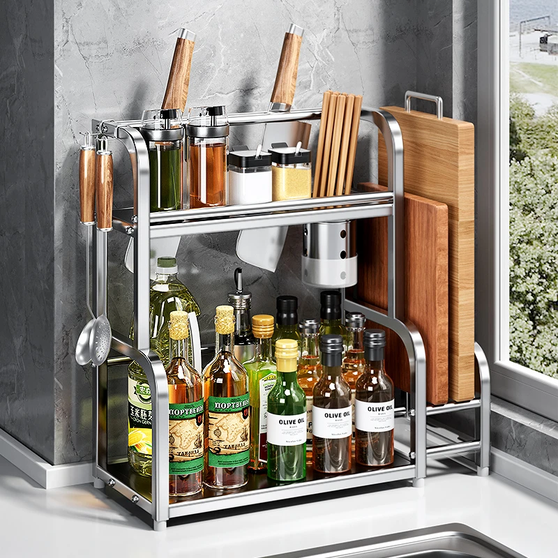 厨房不锈钢家用调料置物架多功能台面调味品筷子刀架多层收纳架子