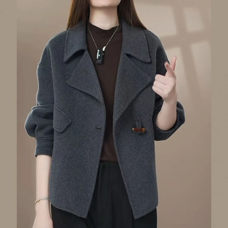 新款洋气冬季加厚休闲短款双面呢子大衣