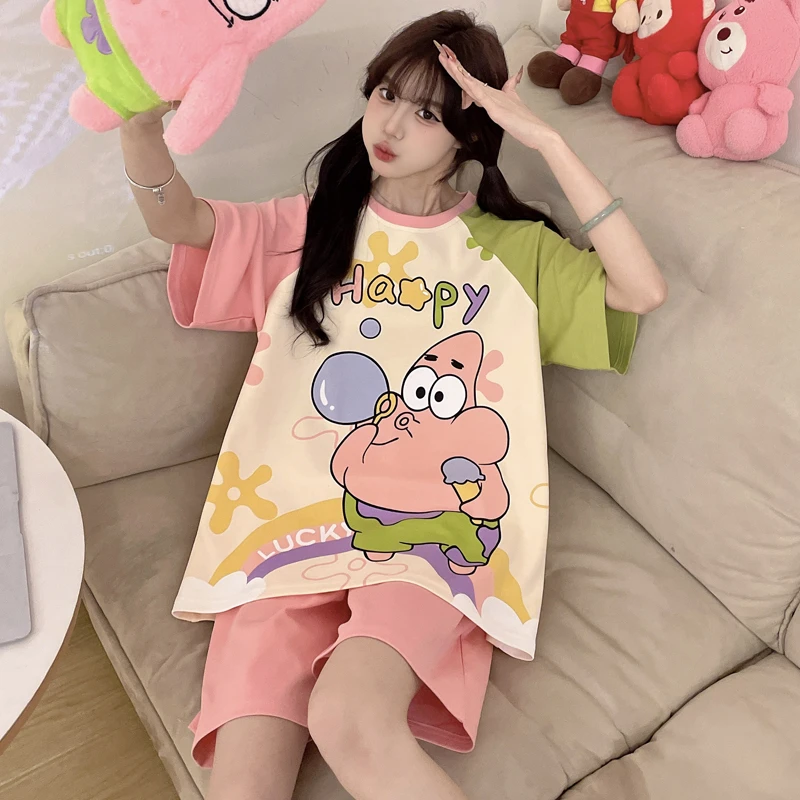 睡衣女夏季纯棉短袖2025新款甜美可爱女士大码全棉家居服夏款套装