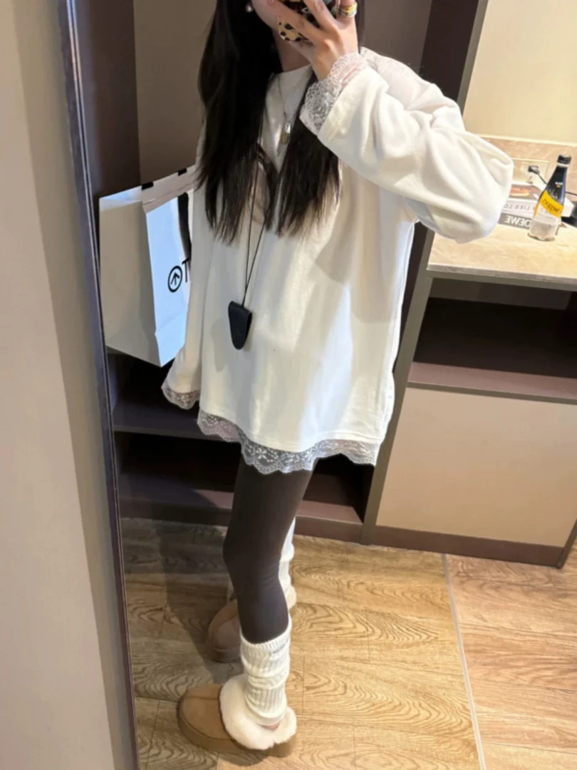 加厚磨毛打底蕾丝边