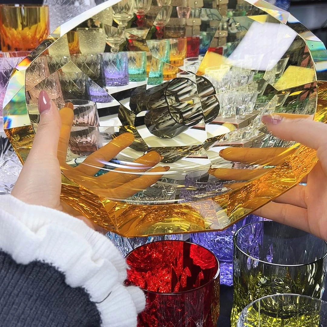 水晶厚款c****t琥珀金果盘