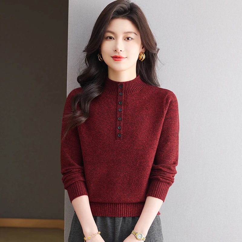 加厚花纱冬季针织打底衫保暖宽松显瘦洋气时尚半高领毛衣9390
