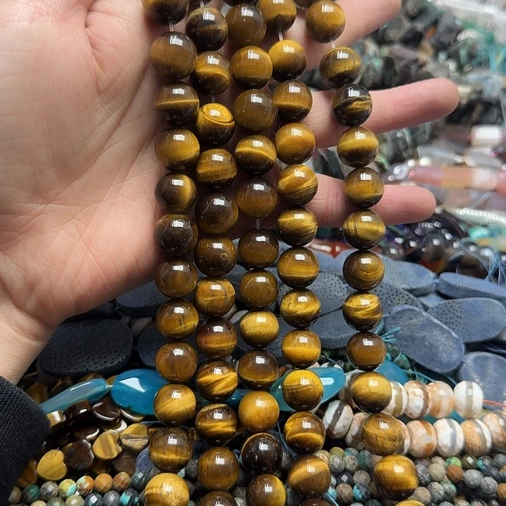 玛瑙/玉髓未镶嵌珠宝半成品一条14mm黄虎