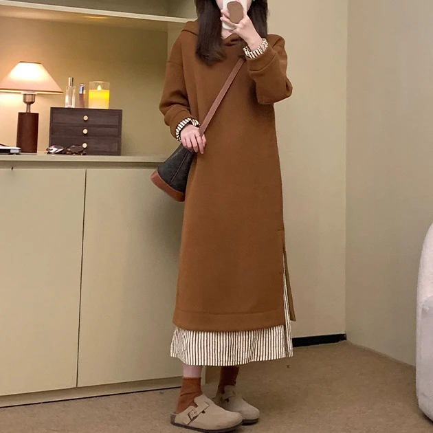 韩版简约小众设计感拼接撞色连衣裙女秋季新款高级感时尚气质穿搭
