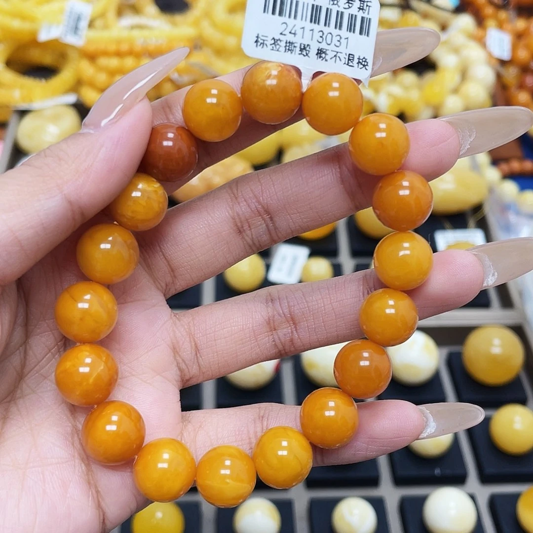 琥珀珠宝奇石未镶嵌11+mm氧化蜡手串 瑕