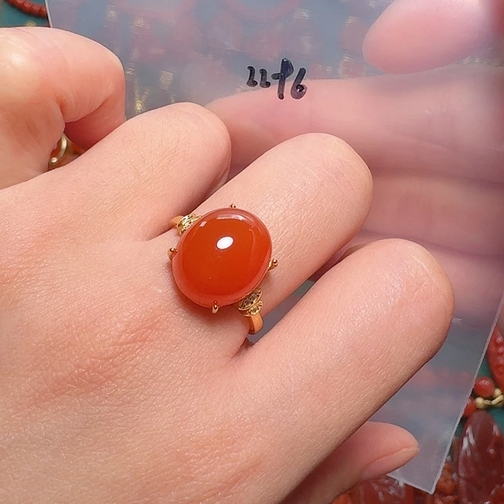 南红玛瑙银S925镶嵌戒指