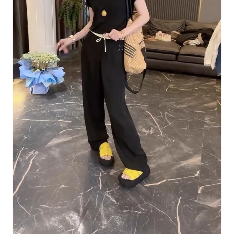 大码女装休闲裤时尚百搭胖MM显瘦长裤夏季洋气窄版修身阔腿拖地裤