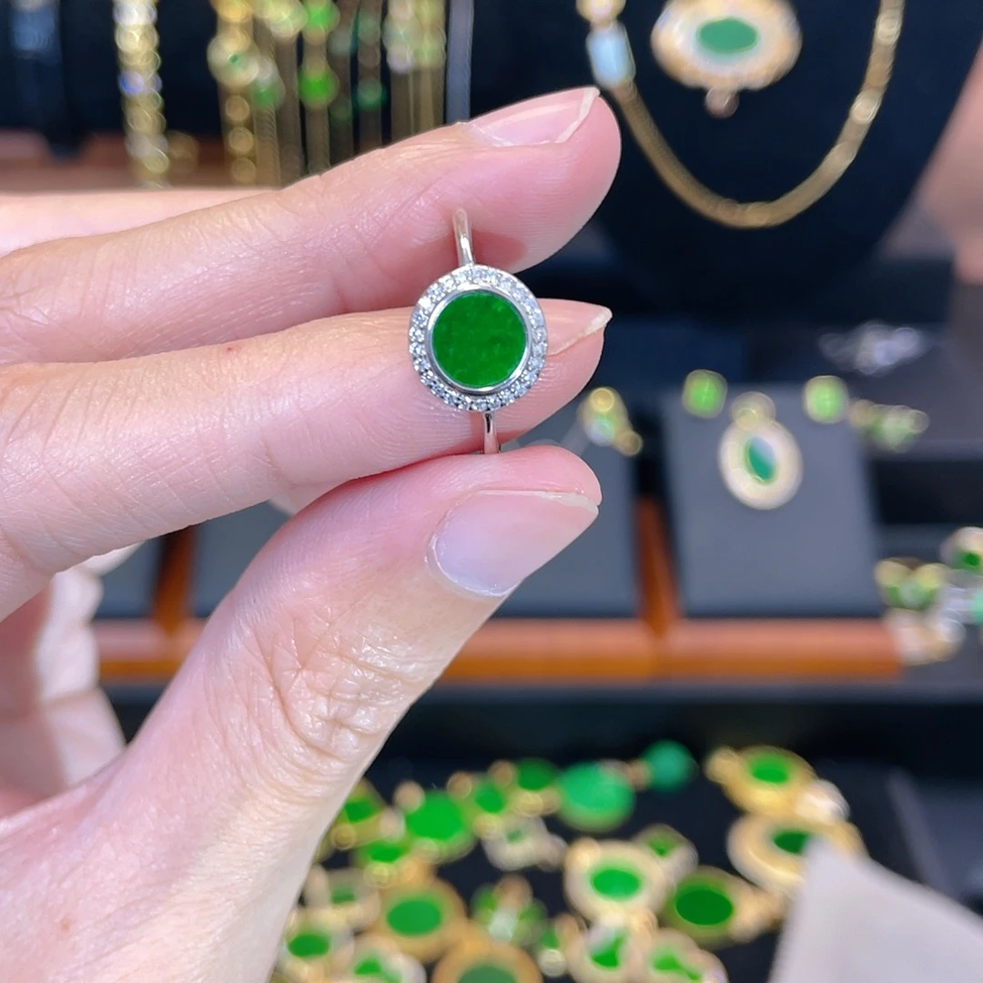 翡翠银S925镀金镶嵌戒指